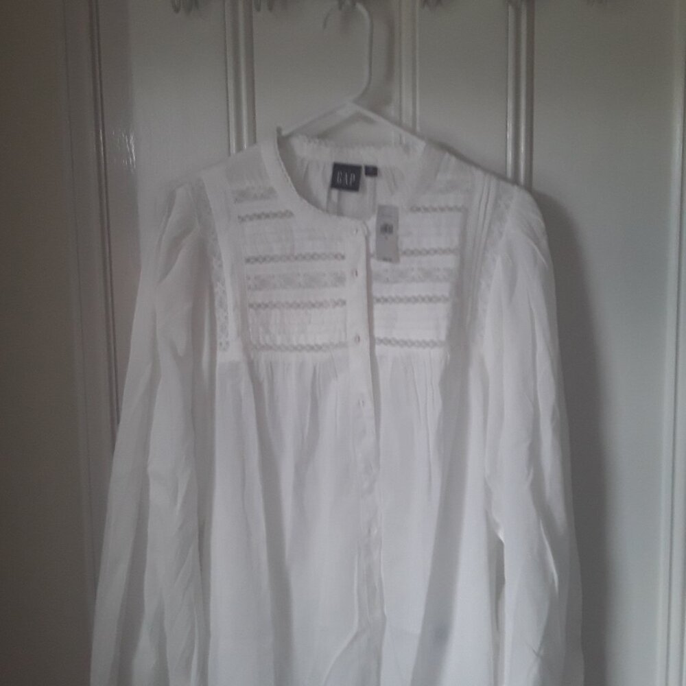 Gap blouse Puff Sleeve Lace-Trim Shirt XL